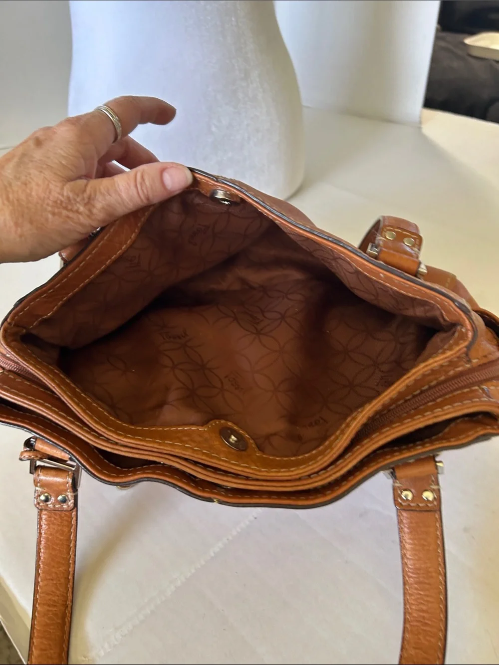 FOSSILL VINTAGE BROWN PEBBLED LEATHER BOHO SHOULDER BAG DOUBLE LEATHER STRAPS